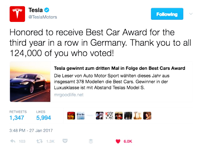 Tesla tweet